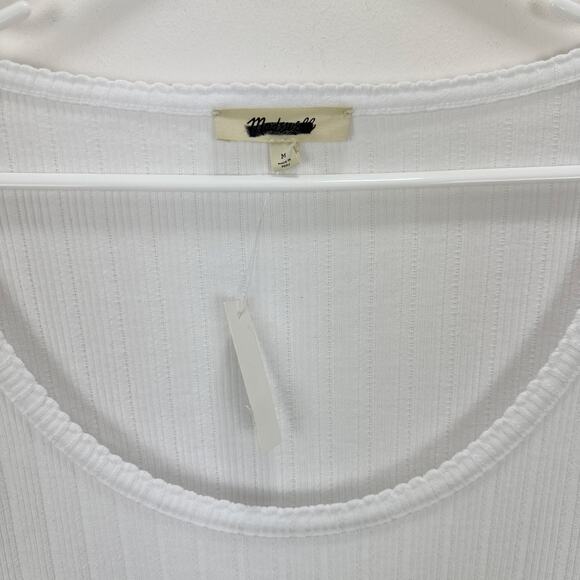 Madewell Pointelle Long Sleeve Scoopneck Tee Top White Stretch Knit Basics M NWT - Picture 8 of 13